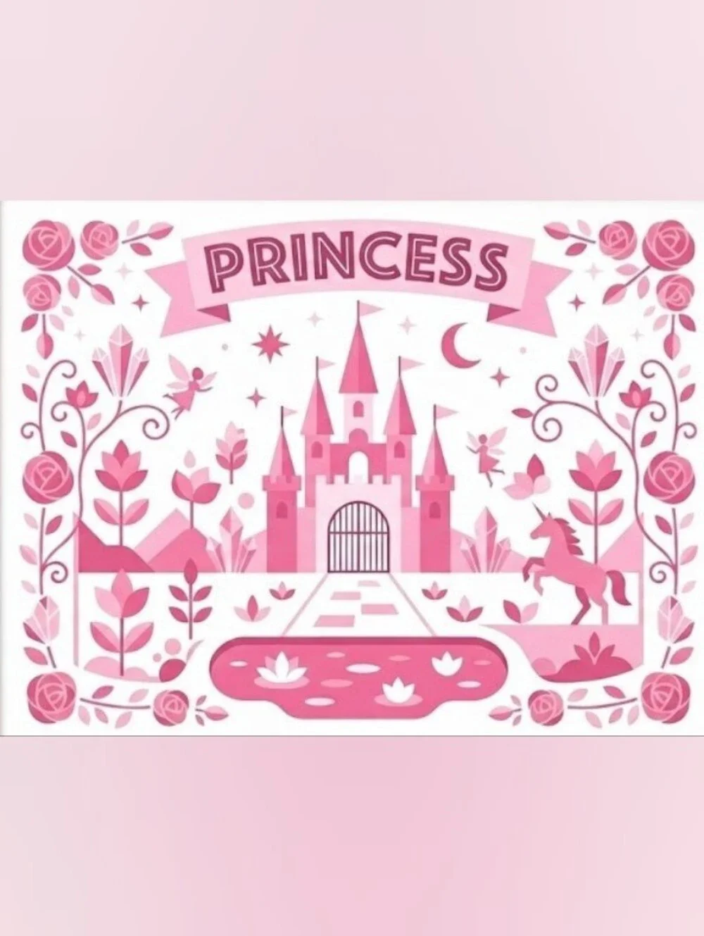 8.5x11 Cardstock Princess Castle Pink Wall Art Print